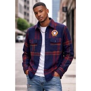 Born Fly Long Sleeve Navy Plaid Flannel Style Shirt Men's Sz S Semper Fly D25